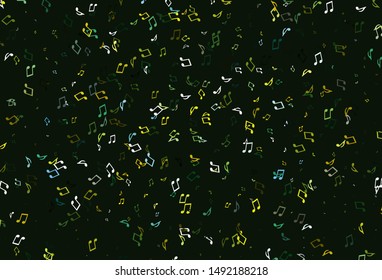 Light Green, Yellow vector texture with musical notes. Decorative design in abstract style with music shapes. Modern design for wallpapers.