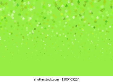 Light Green, Yellow vector texture with colored snowflakes. Shining colorful illustration with snow on abstract template. Pattern for new year leaflets.