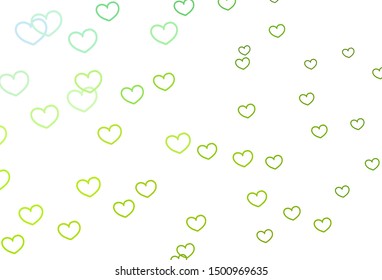 Light Green, Yellow vector texture with lovely hearts. Decorative shining illustration with hearts on abstract template. Template for Valentine's greeting postcards.