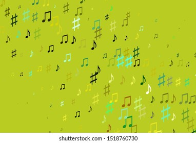 Light Green, Yellow vector texture with musical notes. Decorative design in abstract style with music shapes. Pattern for festival leaflets.