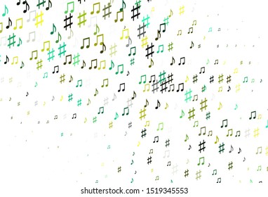 Light Green, Yellow vector texture with musical notes. Abstract illustration with colorful symbols of melody. Modern design for wallpapers.