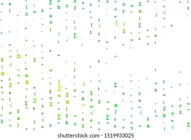 Light Green, Yellow vector texture with mathematic symbols. Blurred design in simple style with collection of numerals. Smart design for your university promotion.