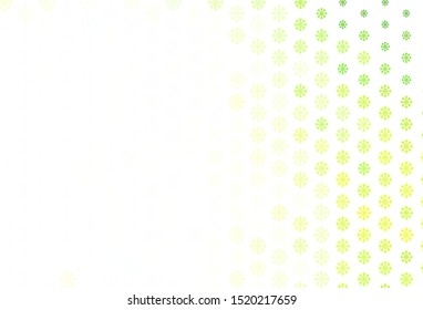 Light Green, Yellow vector texture with colored snowflakes. Shining colorful illustration with snow on abstract template. New year design for poster, banner.