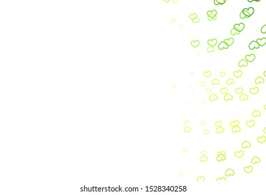 Light Green, Yellow vector texture with lovely hearts. Decorative shining illustration with hearts on abstract template. Pattern for carnival, festival romantic leaflets.
