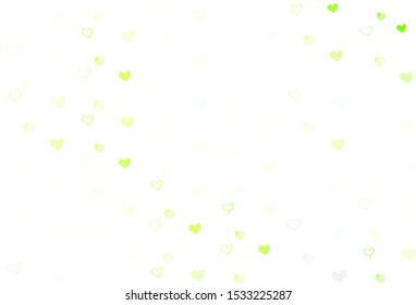 Light Green, Yellow vector texture with lovely hearts. Glitter abstract illustration with colorful hearts in romantic style. Design for ad, poster, banner of Valentine Day.