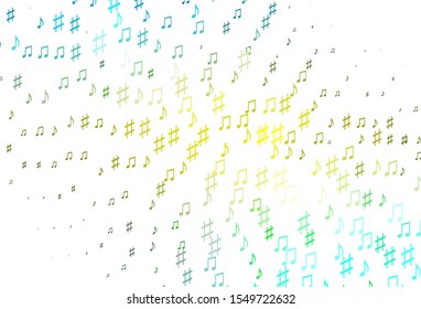 Light Green, Yellow vector texture with musical notes. Shining illustration of colorful gradient music notes. Template for fasion magazines.