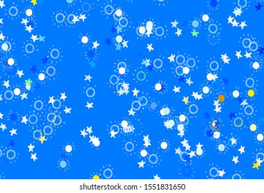 Light Green, Yellow vector texture with small stars, suns. Glitter abstract illustration with colored stars, suns. Pattern for futuristic ad, booklets.