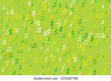 Light Green, Yellow vector texture with musical notes. Modern abstract illustration with melody keys. Pattern for school ad, booklets.