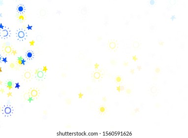 Light Green, Yellow vector texture with small stars, suns. Glitter abstract illustration with colored stars, suns. Pattern for futuristic ad, booklets.