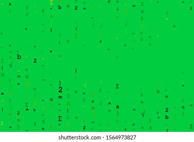 Light Green, Yellow vector texture with mathematic symbols. Blurred design in simple style with collection of numerals. Smart design for your university promotion.