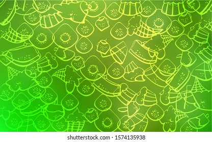 Light Green, Yellow vector texture with sweets, candies. Decorative shining illustration with sweets on abstract template. Pattern for menu of cafes and restaurants.