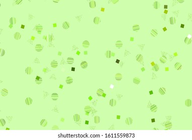 Light Green, Yellow vector texture with poly style with circles, cubes. Illustration with set of colorful circles, triangles, squares. Template for wallpapers.