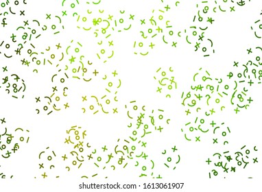 Light Green, Yellow vector texture with mathematic symbols. Abstract illustration with colored algebra signs. Smart design for university advert.
