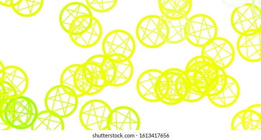 Light Green, Yellow vector texture with religion symbols. Colorful vintage illustration with gradient alchemy shapes. Design for magic, spiritual events.
