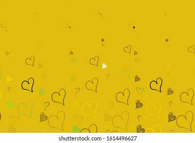 Light Green, Yellow vector texture with lovely hearts. Smart illustration with gradient hearts in valentine style. Design for a business advert of anniversary.