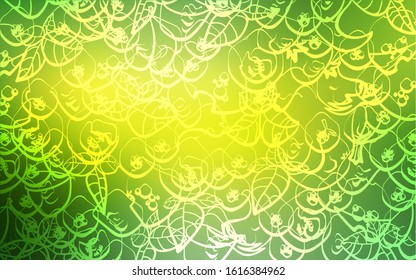 Light Green, Yellow vector texture with delicious snacks. Glitter abstract sketch with gourmet food. Template for meal cooking in kitchen.