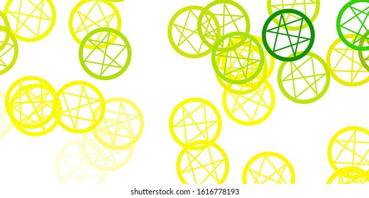 Light Green, Yellow vector texture with religion symbols. Retro design in abstract style with witchcraft forms. Background for esoteric, mystic designs.