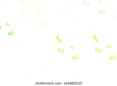 Light Green, Yellow vector texture with selling prices 30, 50, 90 %. Abstract illustration with colorful gradient symbols of sales. Backdrop for super sales on Black Friday.