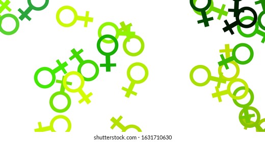 Light Green, Yellow vector texture with women's rights symbols. Colorful illustration with gradient feminism shapes. Design for International Women’s Day.