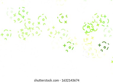 Light Green, Yellow vector texture with mathematic symbols. Illustration with Numeral symbols on abstract template. Pattern for ad, booklets, leaflets of education.