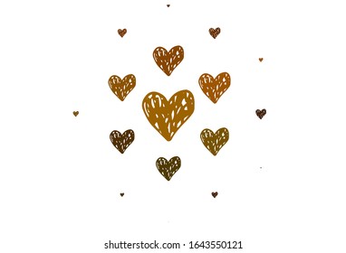 Color verde claro, textura vectorial amarilla con corazones encantadores. Hermosos corazones estilo celebración en ilustraciones abstractas. Diseño para un anuncio de aniversario de negocios.