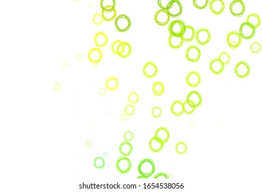 Light Green, Yellow vector texture with disks. Glitter abstract illustration with blurred drops of rain. Pattern for textures of wallpapers.