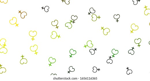 Light Green, Yellow vector texture with women's rights symbols. Abstract illustration with a depiction of women's power. Simple design for your web site.