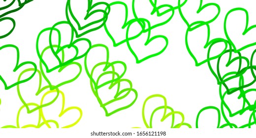 Light Green, Yellow vector texture with lovely hearts. Blurred decorative design in doodle style with hearts. Pattern for carnival, festival romantic leaflets.