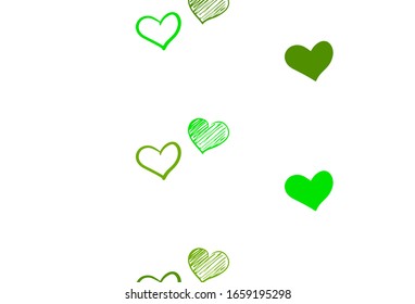 Light Green, Yellow vector texture with lovely hearts. Beautiful celebration style hearts on abstract illustration. Template for Valentine's greeting postcards.
