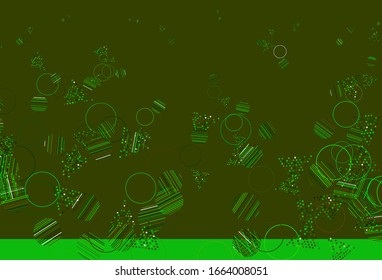 Color verde claro, textura vectorial amarilla con estilo triangular con círculos. Ilustración abstracta brillante con esferas, líneas triangulares. Plantilla moderna para la página de inicio.