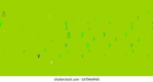 Light Green, Yellow vector texture with women's rights symbols. Abstract illustration with a depiction of women's power. Design for International Women’s Day.