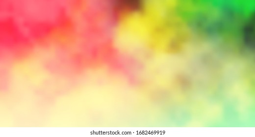 Light Green, Yellow vector texture with cloudy sky. Abstract colorful clouds on gradient illustration. Beautiful layout for uidesign.