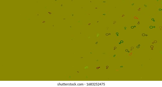 Light Green, Yellow vector texture with women's rights symbols. Simple design in abstract style with women’s rights activism. Sample for your web designers.