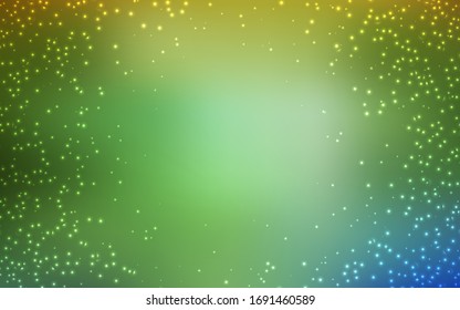 Color verde claro, textura vectorial amarilla con estrellas de estilo lechoso. Estrellas espaciales sobre fondo abstracto borroso con gradiente. Mejor diseño para tu anuncio, afiche, banner.