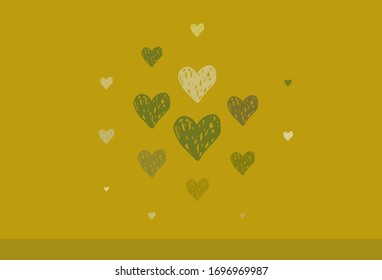 Light Green, Yellow vector texture with lovely hearts. Illustration with shapes of gradient hearts on blur backdrop. Template for Valentine's greeting postcards.