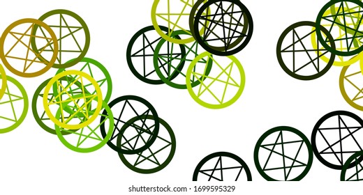 Light Green, Yellow vector texture with religion symbols. Retro design in abstract style with witchcraft forms. Best design halloween events.