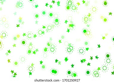 Light Green, Yellow vector texture with small stars, suns. Stars, suns on blurred abstract background with gradient. Pattern for astrology websites.