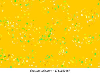 Light Green, Yellow vector texture with mathematic symbols. Modern geometrical illustration with numerals. Smart design for university advert.