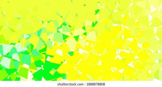 Light green, yellow vector texture with random triangles. Triangle shapes with colorful gradient in abstract style. Landing pages material.