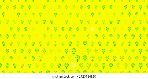 Light Green, Yellow vector texture with women rights symbols. Abstract illustration with a depiction of women power. Background for International Women Day.