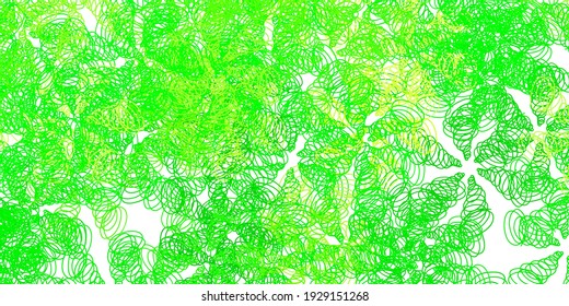 Textura vectorial verde claro, amarilla con líneas irregulares. Ilustración colorida con líneas curvas. Patrón de folletos y folletos para empresas