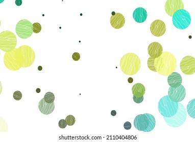Light green, yellow vector texture with disks. Abstract illustration with colored bubbles in nature style. Pattern of water, rain drops.