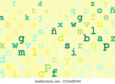 Light green, yellow vector texture with ABC characters. Modern geometrical illustration with ABC english symbols. The pattern can be used for school, grammar websites.