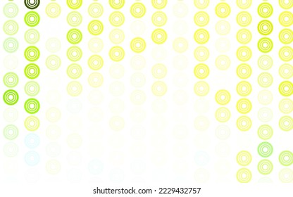 Verde claro, textura vectorial amarilla con discos. Hermosa ilustración de color con círculos borrosos en estilo natural. Patrón para anuncios futuristas, folletos.