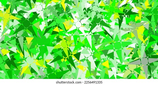 Verde claro, textura vectorial amarilla con triángulos aleatorios. Diseño sencillo de estilo abstracto con triángulos, líneas. Material de las páginas de aterrizaje.