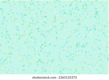 Verde claro, textura vectorial amarilla con discos. Ilustración abstracta moderna con gotas de agua coloridas. Plantilla para su libro de marca.