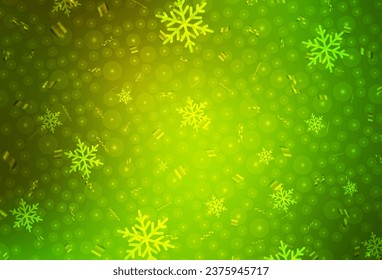 Light Green, Yellow vector texture in birthday style. Colorful illustration with snow and new year Xmas balls. Pattern for school, grammar websites.
