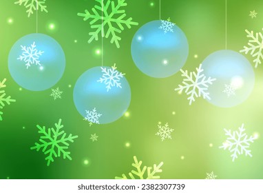 Light Green, Yellow vector texture in birthday style. Colorful illustration with snow and new year Xmas balls. Pattern for school, grammar websites.