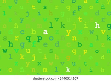Light green, yellow vector texture with ABC characters. Colored alphabet signs with gradient on white background. The pattern can be used for ad, booklets, leaflets of education.