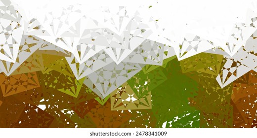 Textura de Vector verde claro, amarillo con triángulos aleatorios. Formas triangulares con degradado colorido en estilo abstracto. Una adición fácil a sus anuncios.